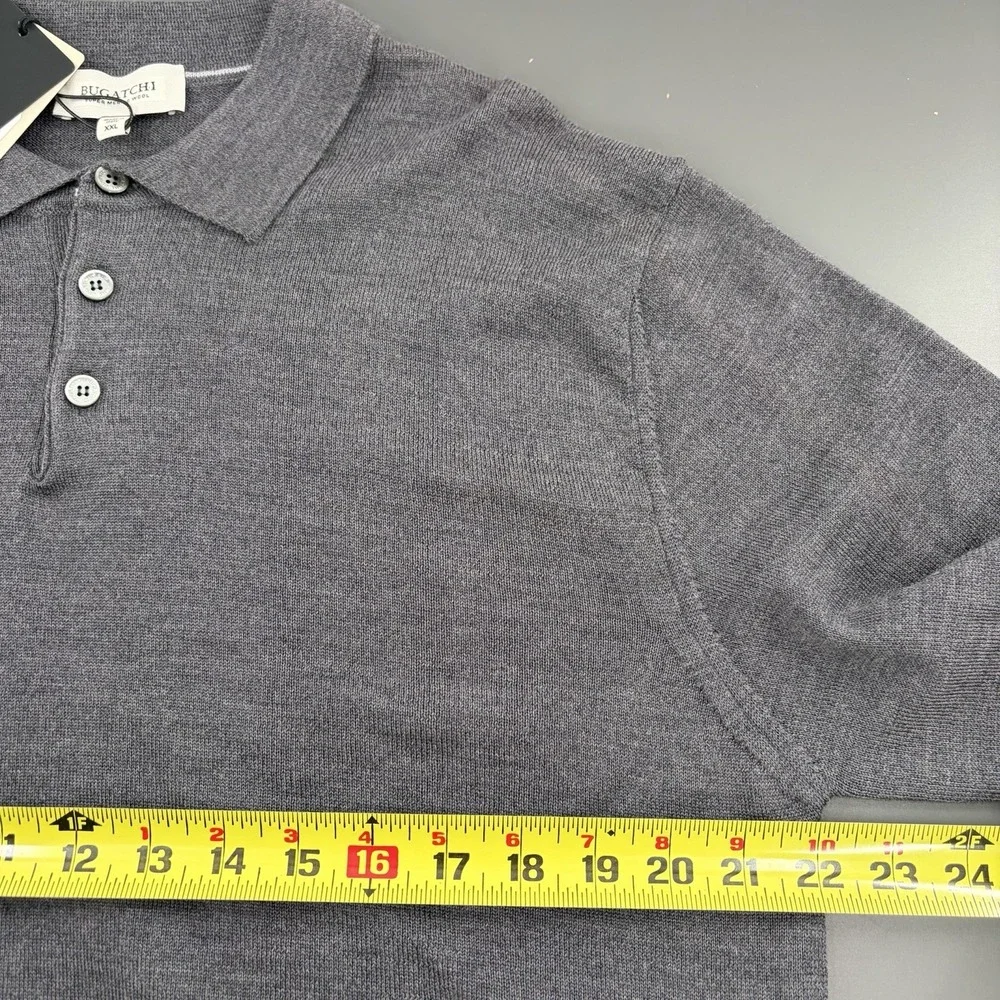 Bugatchi 100% Super Merino Wool Long Sleeve Polo Sweater Men Size 2XL Anthracite